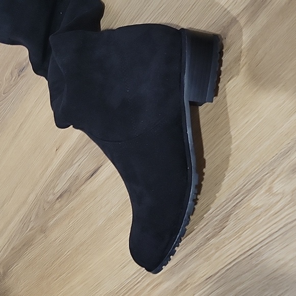 Kaitlyn Pan Paisley Slim Fit Over The Knee Flat Heel Boots Black Suede - Picture 7 of 14